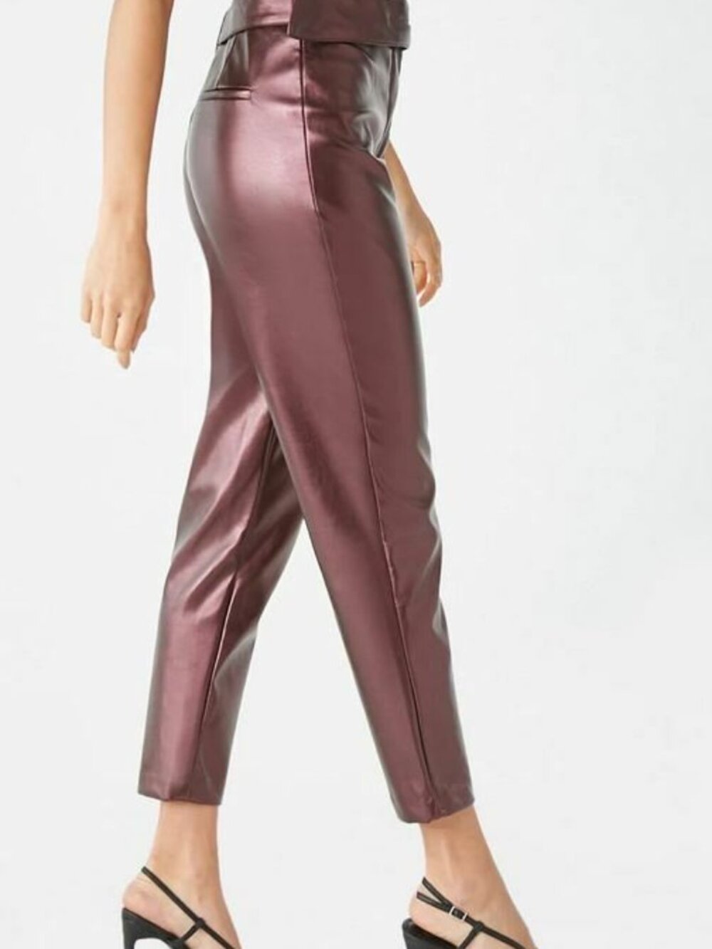 Forever 21 AUBERGINE Faux Leather Ankle Pants Small S - Picture 3 of 4